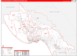 Santa Cruz-Watsonville Metro Area Wall Map Red Line Style 2026